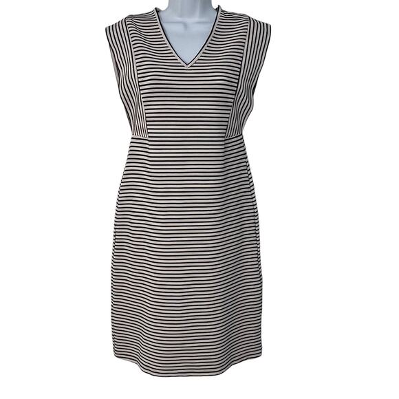 Derek Lam Size 40 US 4 V Neck Sheath Dress Black White Striped Stretch Chic Work - Picture 2 of 12